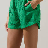 Green Eyelet Drawstring Shorts
