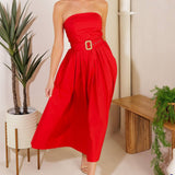 Red Midi Belted Dress