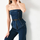 Indigo Denim Belted Tube Top