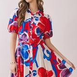 Floral Print Belted Mini Dress: