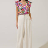 Joyful Bloom Ruffle Trim Top