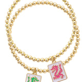 Dragons Mahjong Bead Bracelet Set of 2