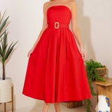 Red Midi Belted Dress