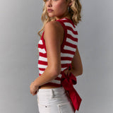 Red & White Stripe Back Bow Top