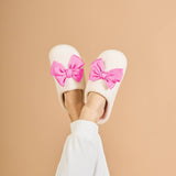 Hot Pink Bow Fuzzy Slippers