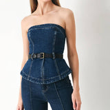 Indigo Denim Belted Tube Top