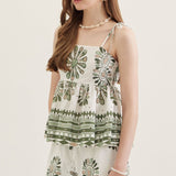 Green Whisper Print Top