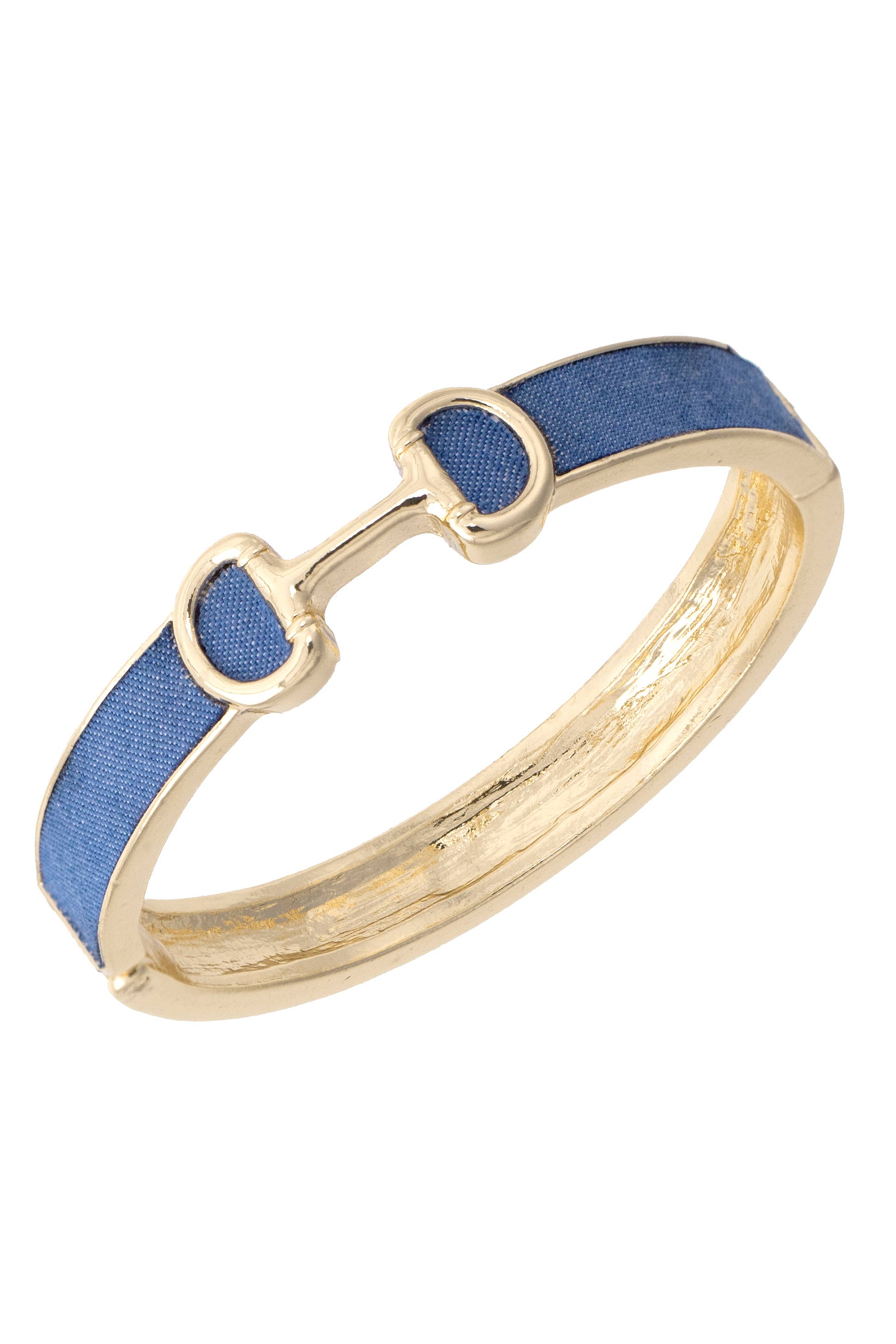 Gold ring with blue ribbon on a white background