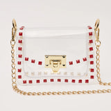 Jackie Red Studded Clear Handbag