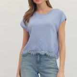 Blue Lace Trim Blouse