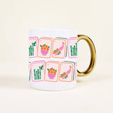 Mug with colorful illustrations on a white background