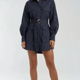 Navy Poplin Stripe Dress