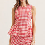 Red Gingham Peplum Top