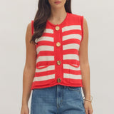 Red Cardi Stripe Tank