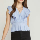 LIGHT BLUE PEPLUM TOP