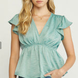 SATIN ALOE PEPLUM TOP