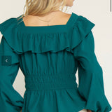 GREEN LONG SLEEVE PEPLUM TOP