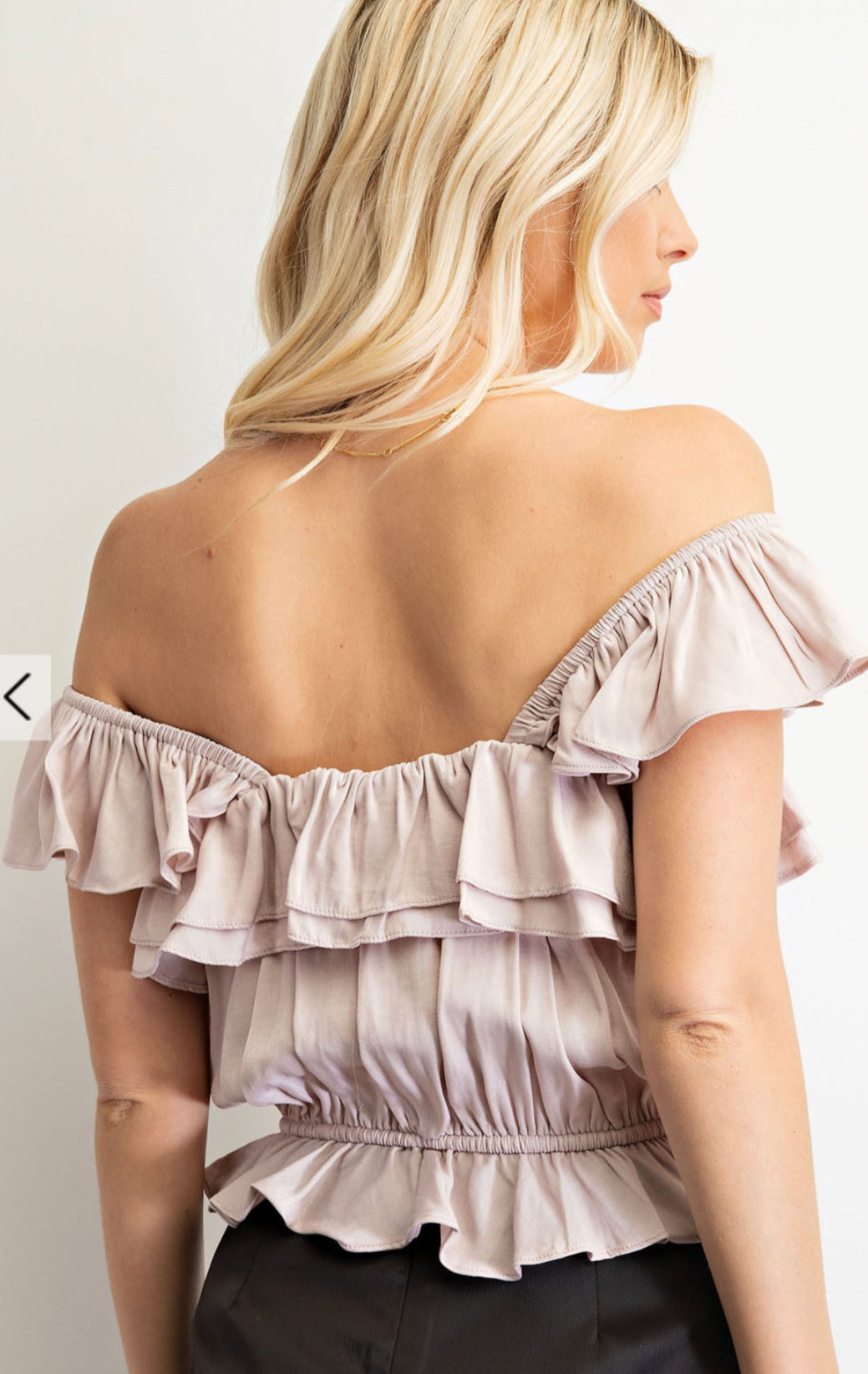 TAUPE RUFFLE PEPLUM TOP