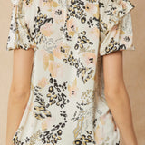 SATIN PRINT PUFF SLEEVE
