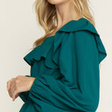 GREEN LONG SLEEVE PEPLUM TOP