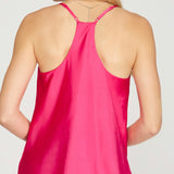 FUSHSIA COWL NECK CAMI TOP