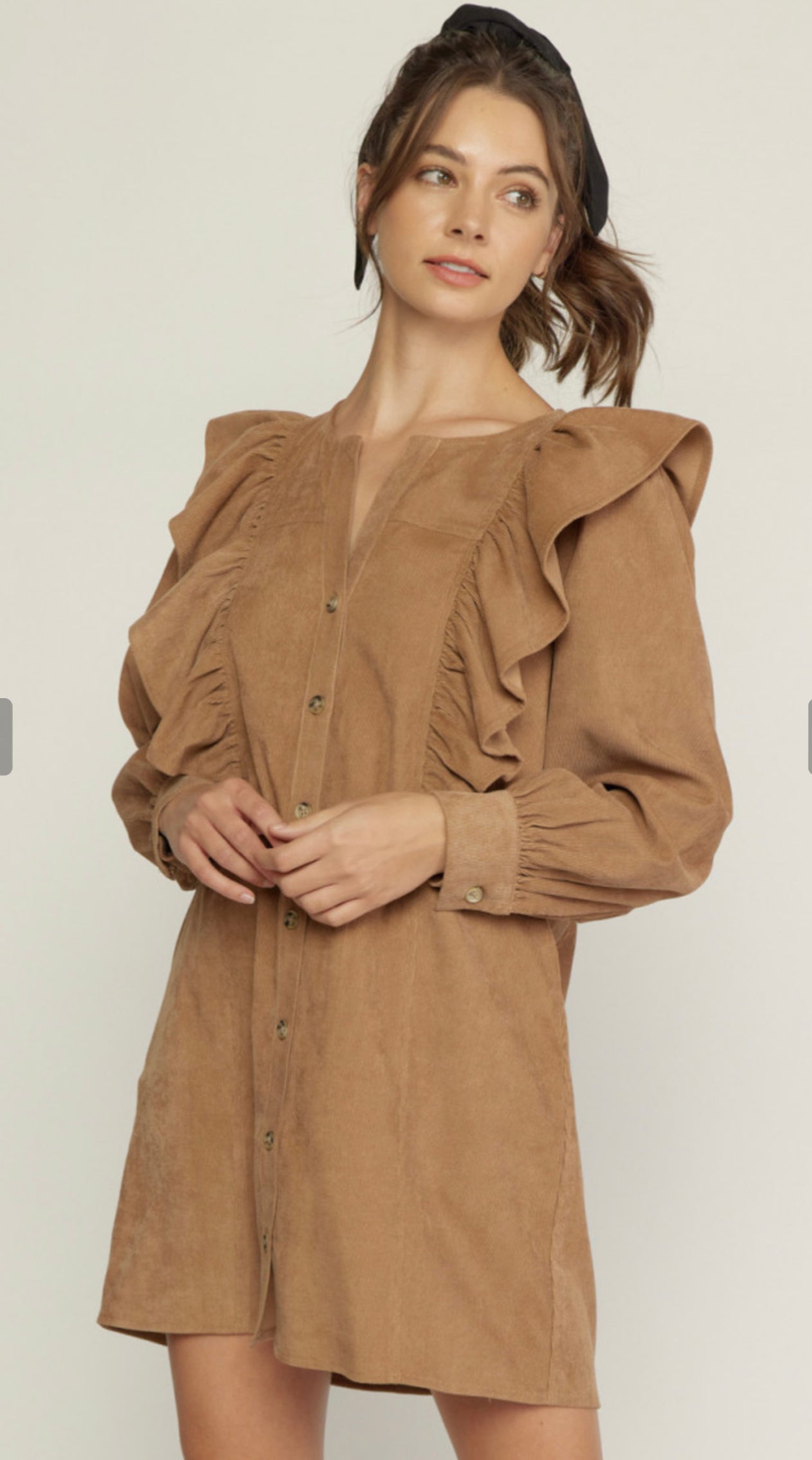 CORDUROY LONG SLEEVE MINI DRESS