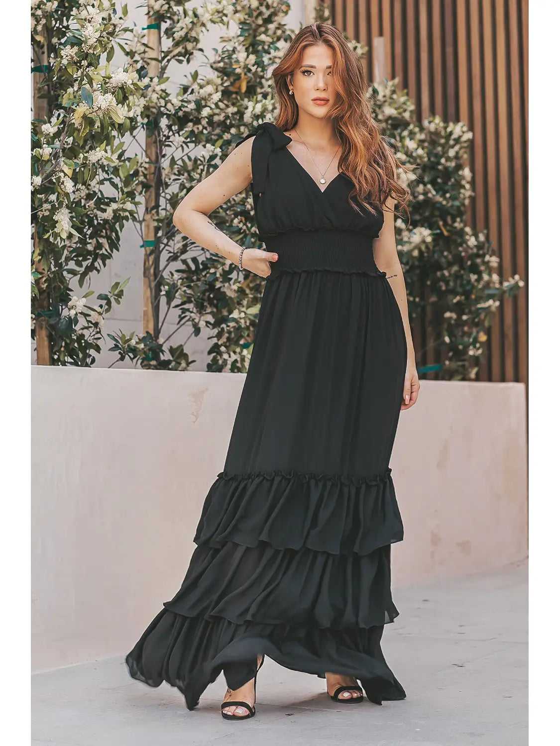 BLACK RUFFLE MAXI DRESS – The Golden Knob