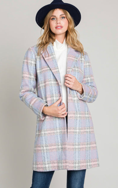 PRETTY IN PINK PLAID BUTTON UP COAT
