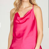 FUSHSIA COWL NECK CAMI TOP