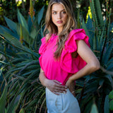 HOT PINK RUFFLE SLEEVE TOP