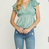 SATIN ALOE PEPLUM TOP