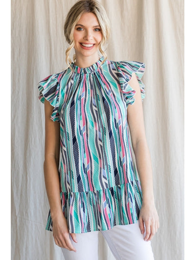 Colorful mint sleeveless striped top