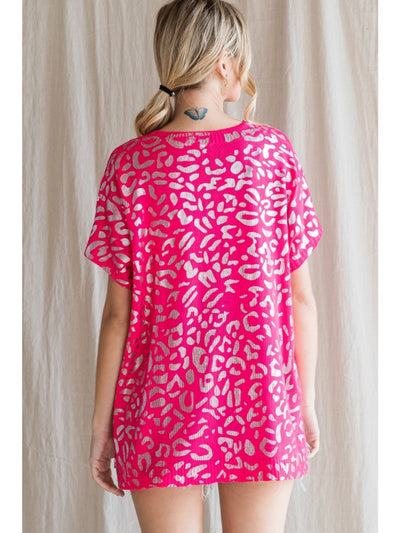 HOT PINK AND SILVER LEOPARD TOP