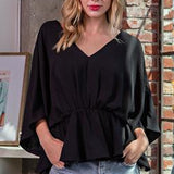 BLACK V-NECK BLOUSE