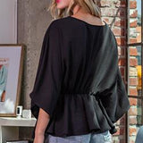 BLACK V-NECK BLOUSE