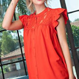 RED LACE BUTTON FRONT BLOUSE TOP