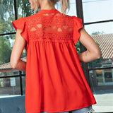 RED LACE BUTTON FRONT BLOUSE TOP