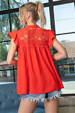 RED LACE BUTTON FRONT BLOUSE TOP