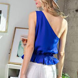 ROYAL ONE SHOULDER SLEEVELESS RUFFLE TOP