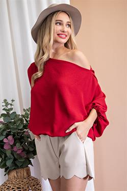 TOMATO PUFF SLEEVE BLOUSE TOP