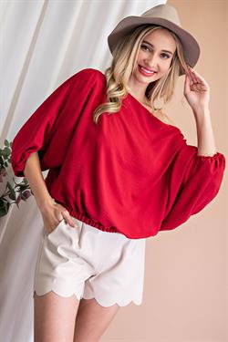 TOMATO PUFF SLEEVE BLOUSE TOP